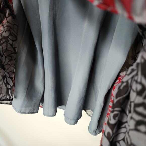 Cinq a Sept Silk Floral Tie Back Peplum Blouse Red Black S - Picture 7 of 9